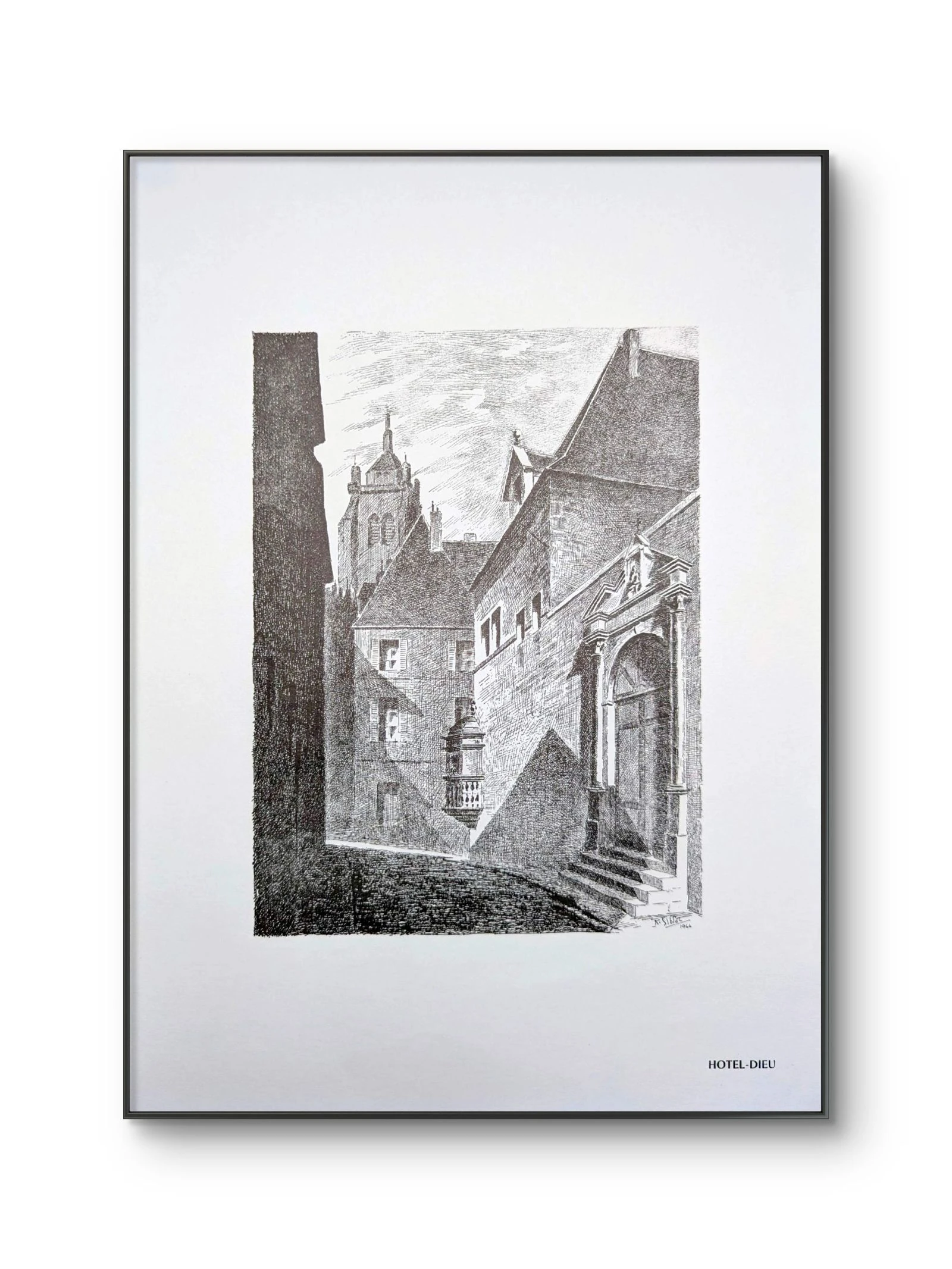 Hôtel-Dieu, Dole, Jura, gravura vintage, impressa em 1950. – photo 2